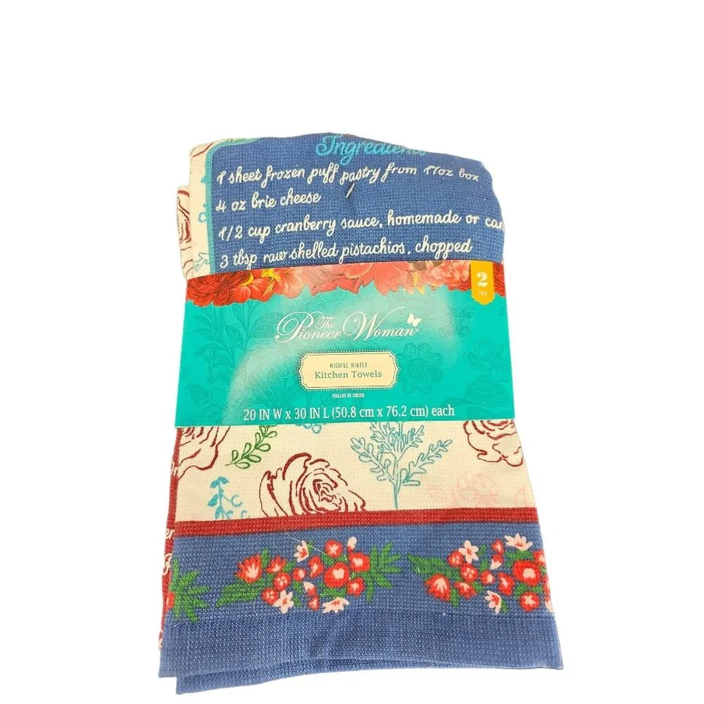 Pioneer Woman Wishful Winter Kitchen‎ Towels 1 Set Cookie Recipe New